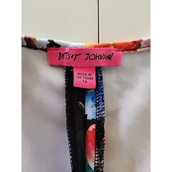 BETSEY JOHNSON Scuba Dress Fit & Flare Front Zip Sleeveless Floral Size 14 - Picture 12 of 13